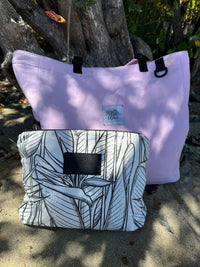 Midi Beach Pouch - White Strelitzia - Water resistant