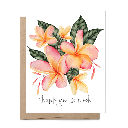 Tropical Watercolor Plumeria Thank You Card with Envelope