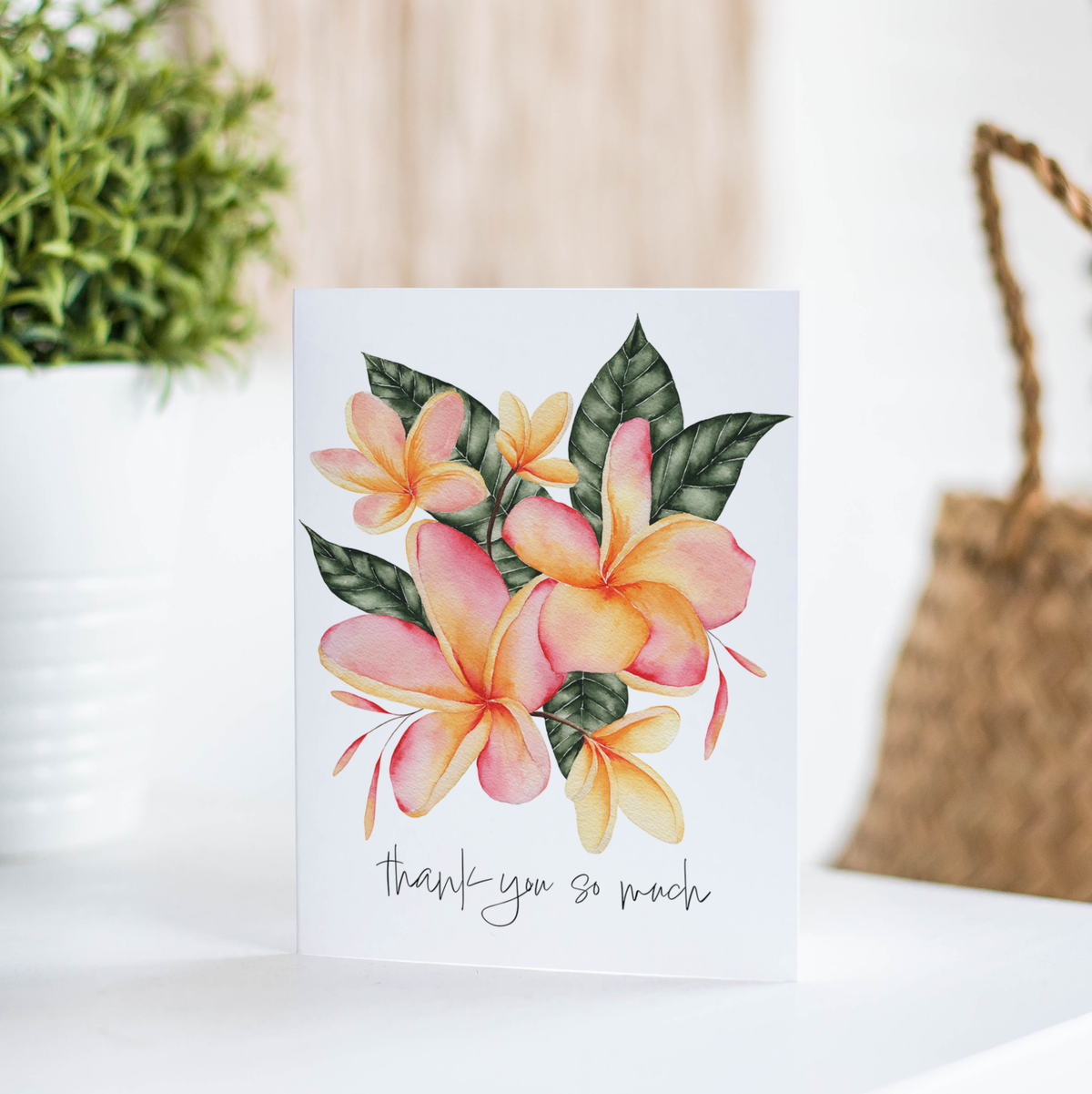 Tropical Watercolor Plumeria Thank You Card with Envelope