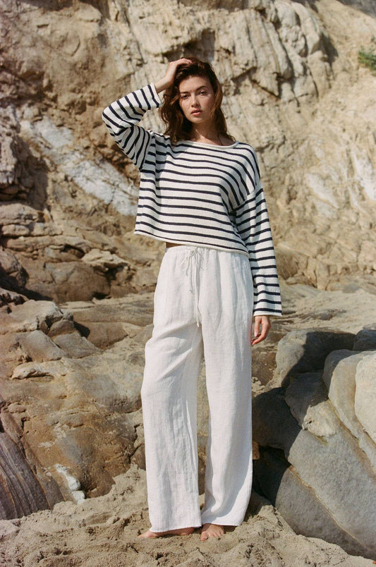 Knit Cotton Sweater Stripe Long Sleeve Top