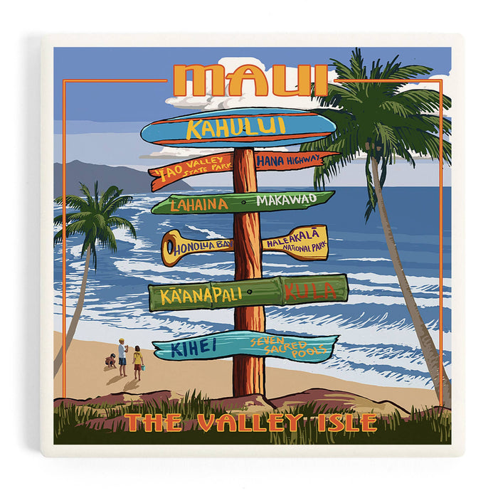 Ceramic Coaster Maui, Hawaii, Signpost