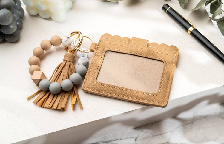 Leather Keychain Wallet With Wristlet Bangle Bracelet