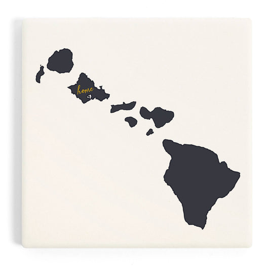 Ceramic Coaster O'ahu, Hawaii, Home State, Gray on White