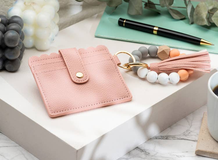 Leather Keychain Wallet With Wristlet Bangle Bracelet