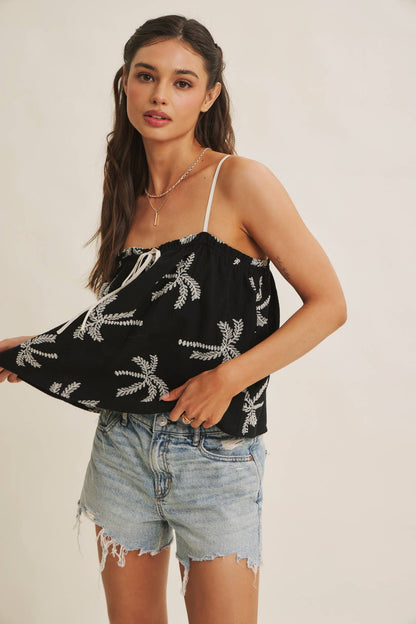 Palm Tree Embroidered Blouse