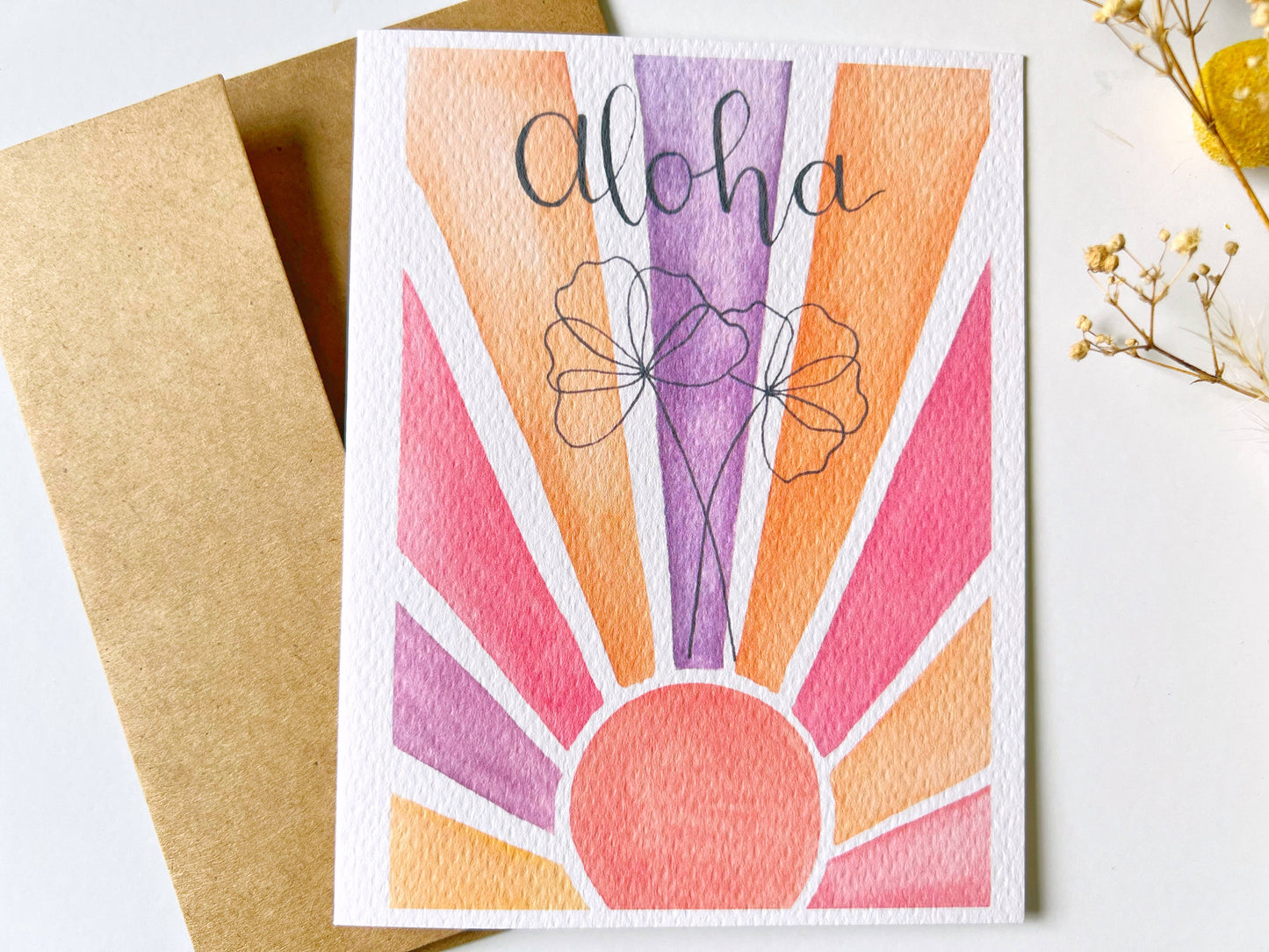 Sun Beam Watercolor Greeting Card | Floral | Aloha Card