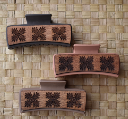 Handmade Wood Engraved Hair Clip