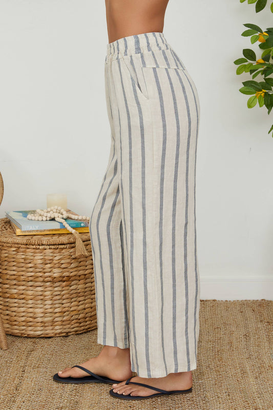 Linen Striped Wide Leg Pant