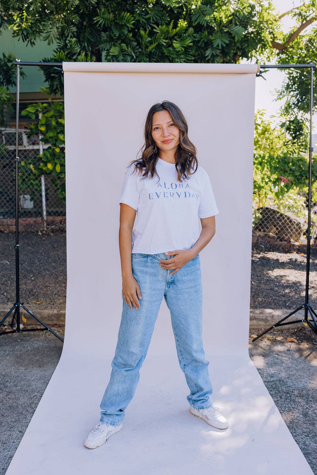 Womens Aloha Everyday Stamped T-Shirt-White