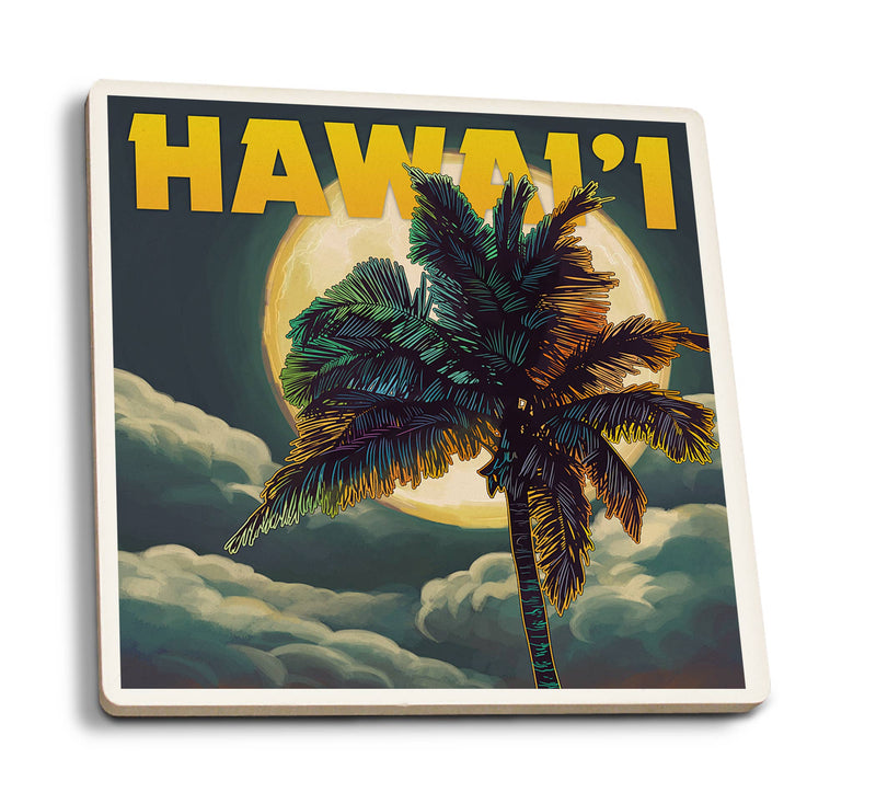 Ceramic Coaster Hawaii, Palms & Full Moon