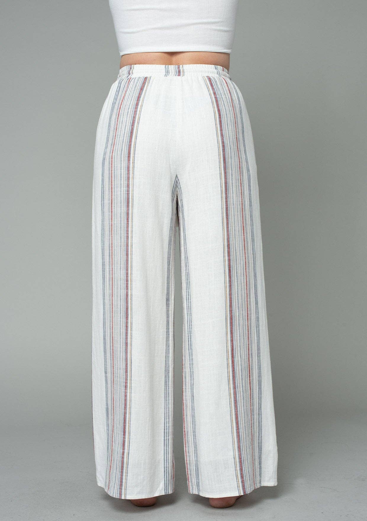 Linen Blend Striped Palazzo Pant