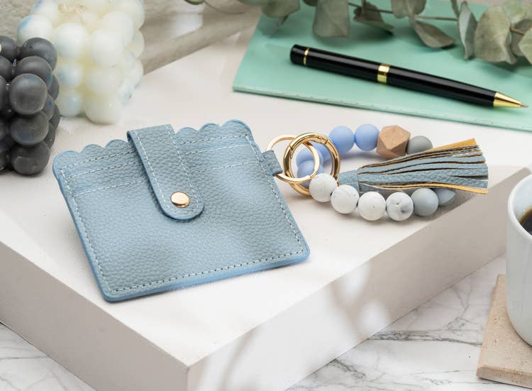 Leather Keychain Wallet With Wristlet Bangle Bracelet