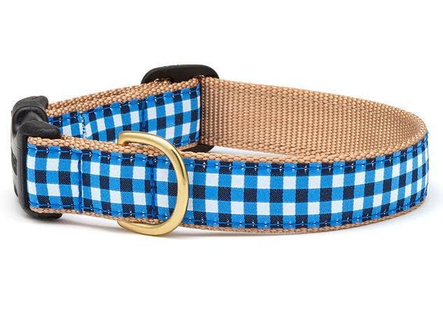 Navy Gingham Dog Collar