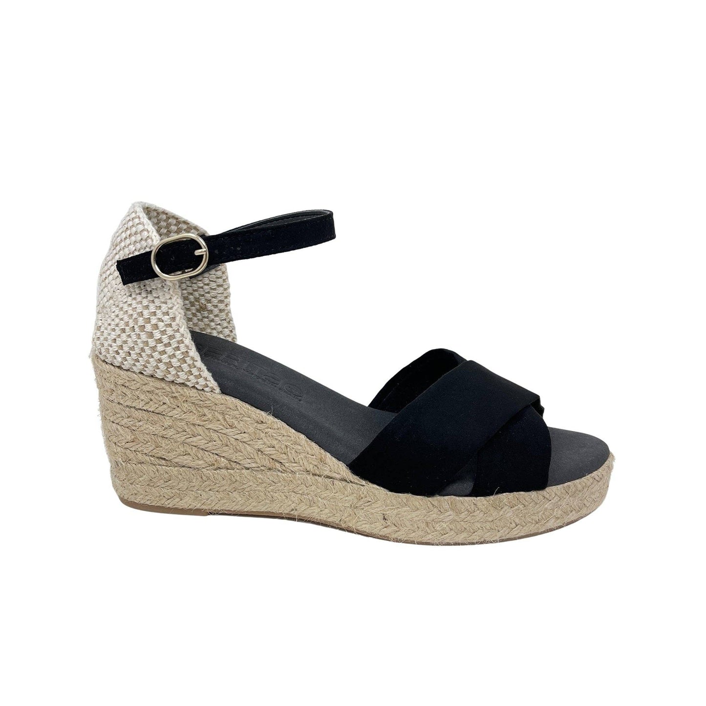 Jute wedge sandal Shany black microfibre