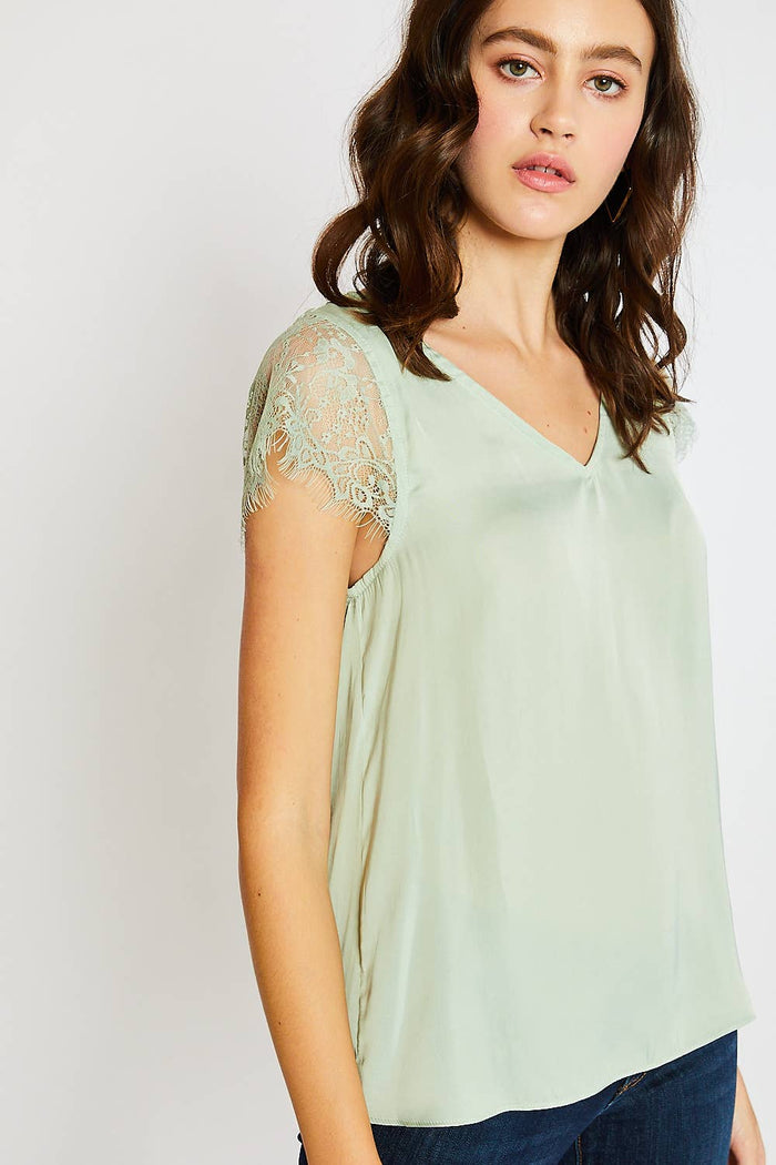 Lace Sleeve Detail V-Neck Blouse